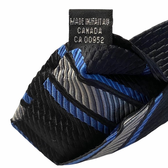 Alfred Sung Woven Silk Thick Long Neck Tie Black Gray Blue Stripes Necktie OS - Picture 5 of 13